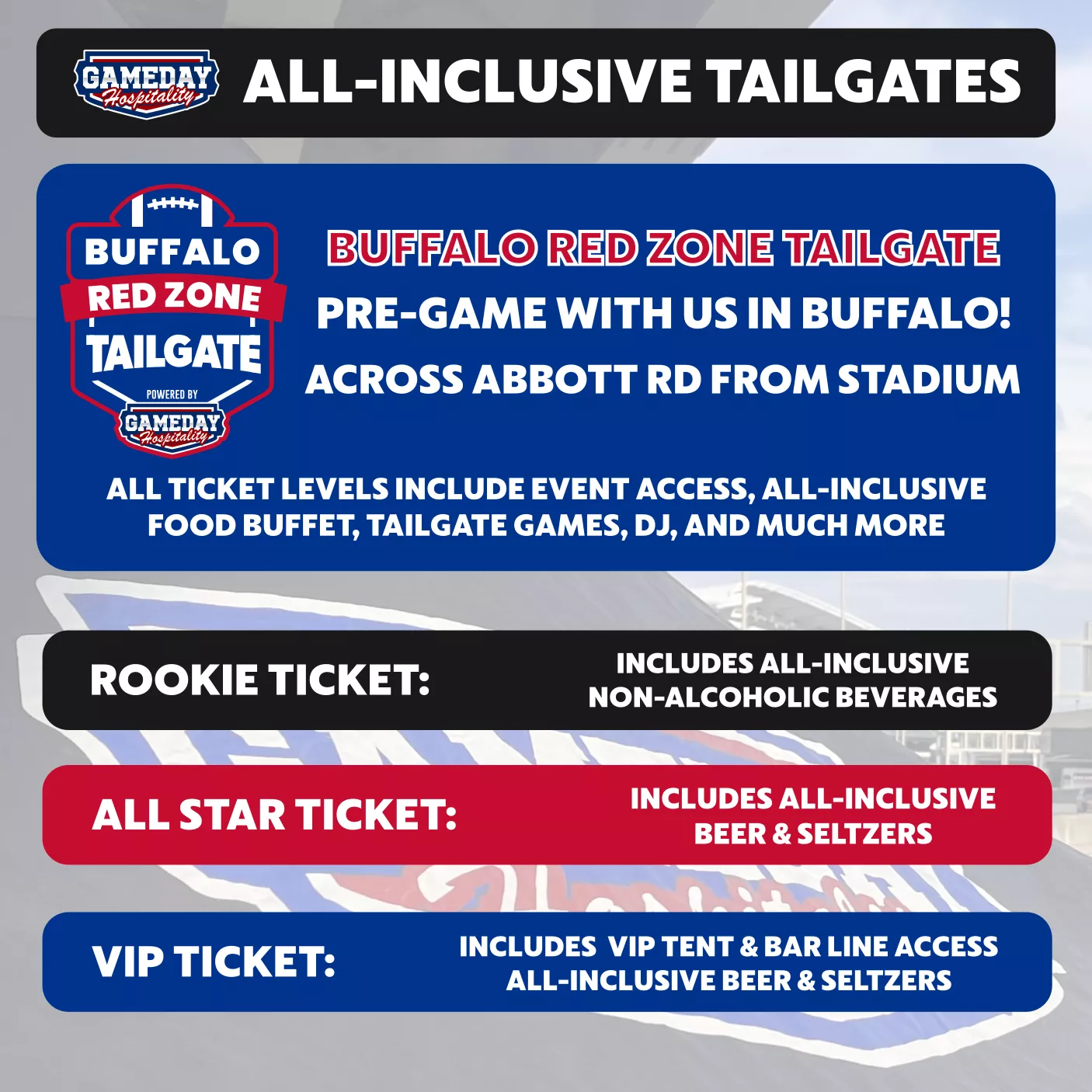 Buffalo Red Zone Tailgate Orchard Park Tickets Gameday Hospitality